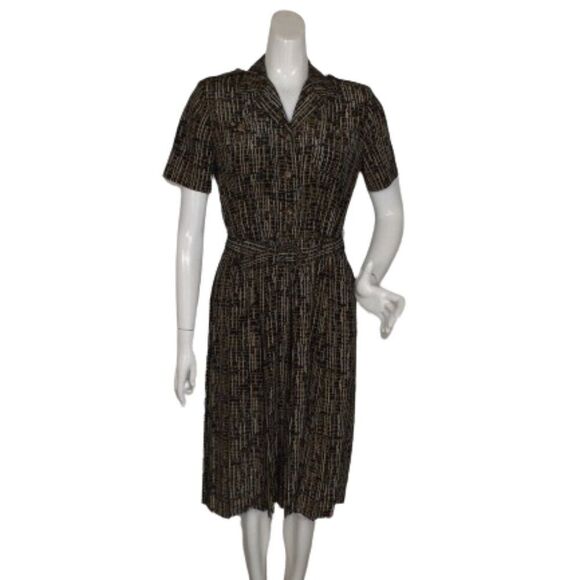 LESLIE FAY Dress, 6P Petite, Career wear, Belt, Black, Crosshatch/Lines - Picture 1 of 14